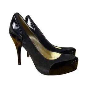 Luciano Padovan Suede Patent Leather Stiletto Heels Black Sz 35.5 (EU) Event